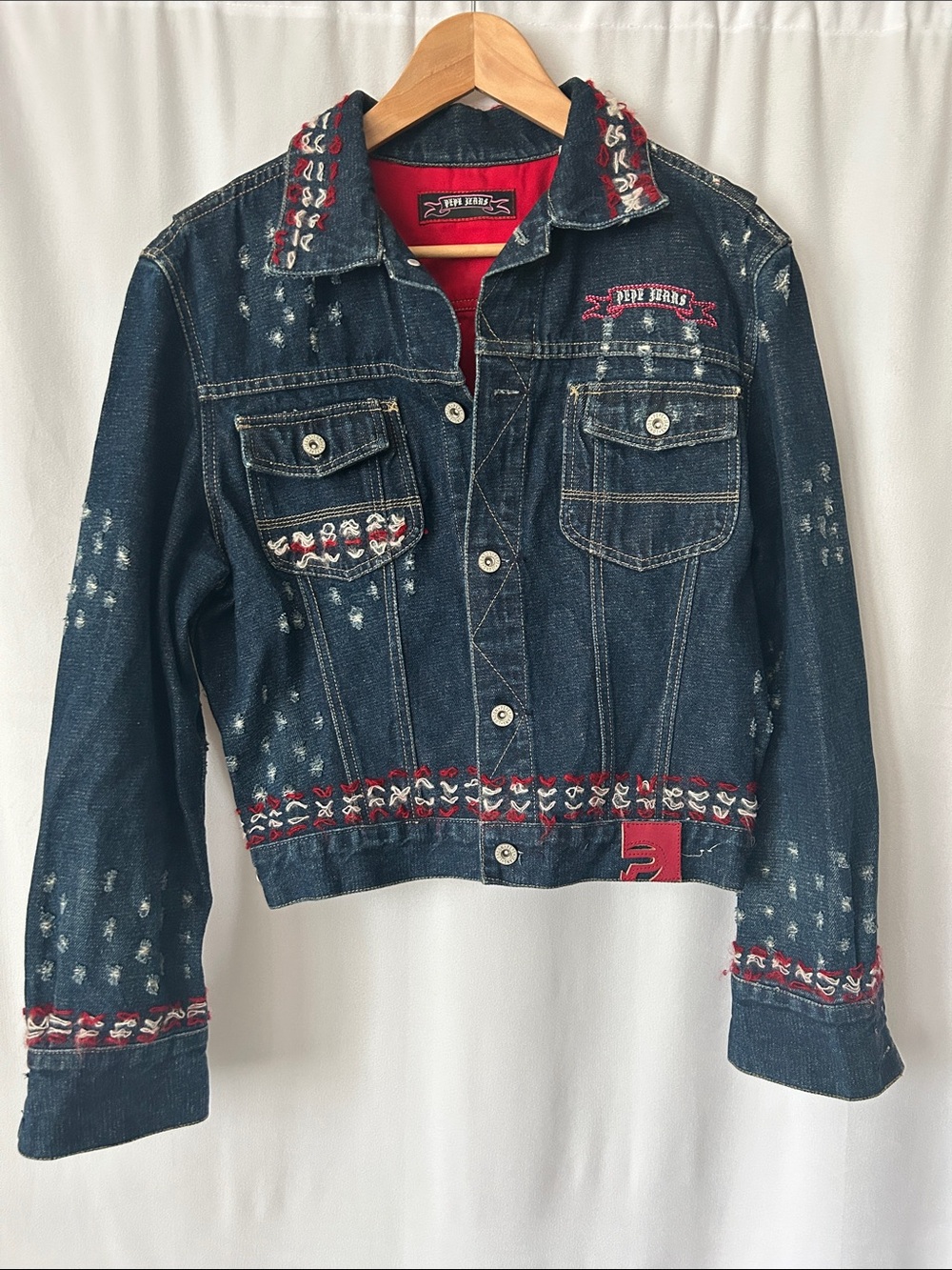 Pepe Jeans Blue Cotton Denim Embroidered Long Sleeve Jacket **Size XL** 🔥🔥